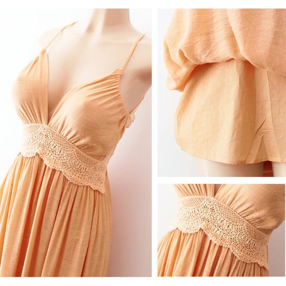 Yellow Crochet Lace Open Back Halter Maxi Dress - Picture 7 of 10